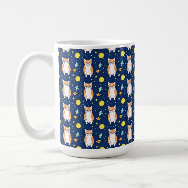 Taza De Café Regalo de gato | Gráfico del patrón de gato espaci (Izquierda)