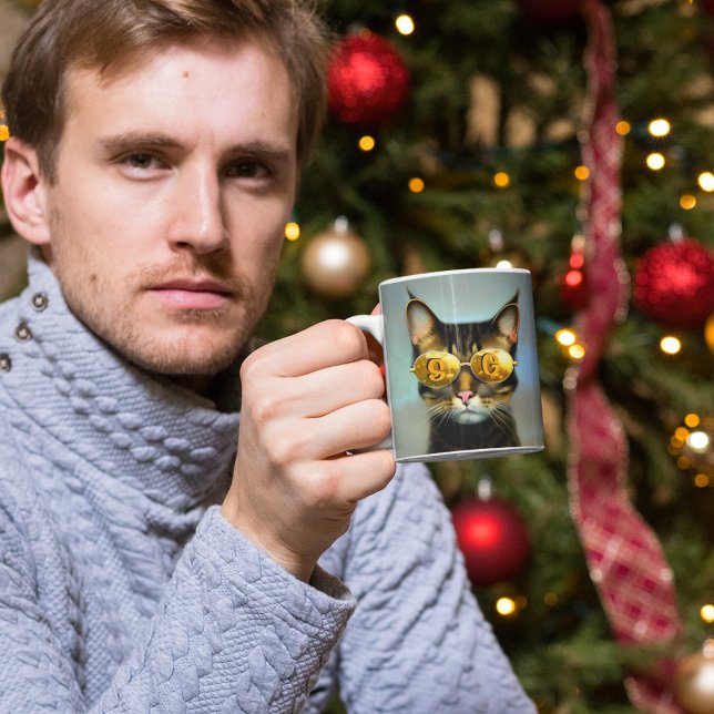 Taza De Café Regalo de gatos personalizados monogramados de Gua (Cool cat mug)