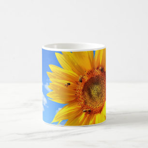 Taza De Café Regalo de girasol amarillo y remolino de abejas