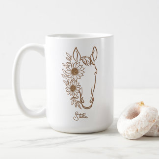 Taza De Café Regalo de girasol elegante caballo arte de línea p