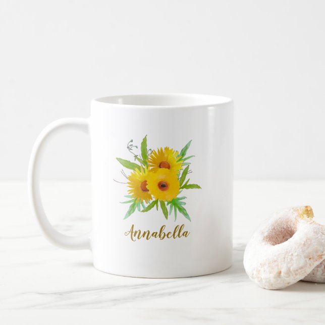 Taza De Café Regalo de girasoles Boho Sun con nombre  (Con donut)