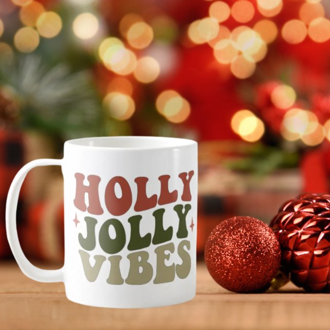 Taza De Café Regalo de los Navidades de Holly Jolly Vibes Retro (Subido por el creador)