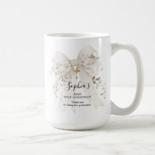 Taza De Café Regalo de madrina Primera Comunión Lazo Blanco Ros