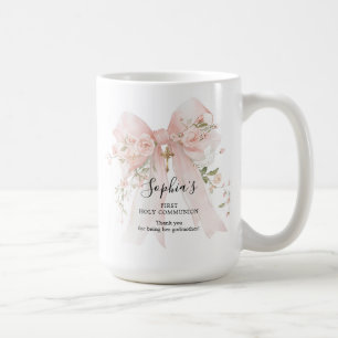 Taza De Café Regalo de madrina Primera Comunión Lazo Rosa Rosas