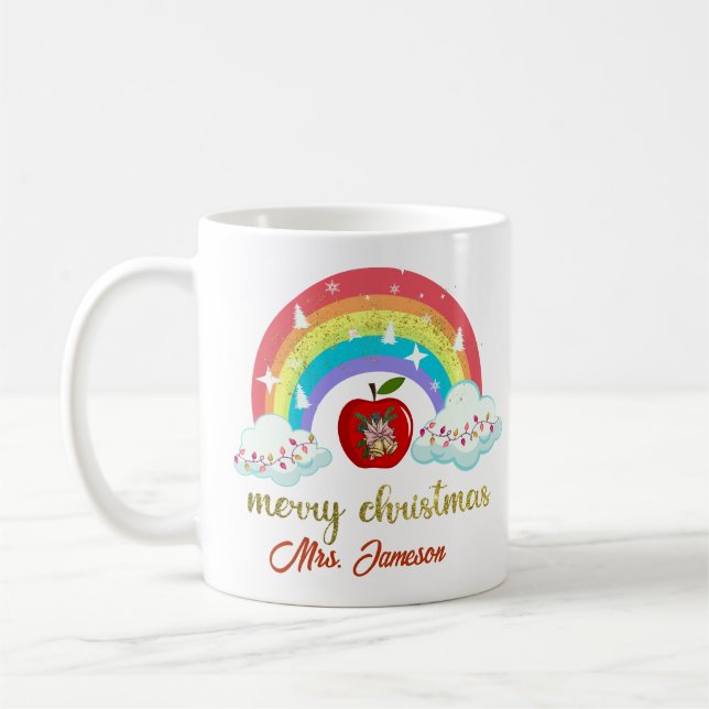 Taza De Café Regalo de maestro personalizado de Feliz Navidad (Izquierda)