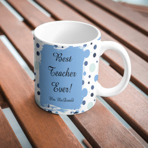 Taza De Café Regalo de mejor maestro jamás con lunares azules