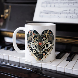 Taza De Café Regalo de Música para Amante del Piano Corazón