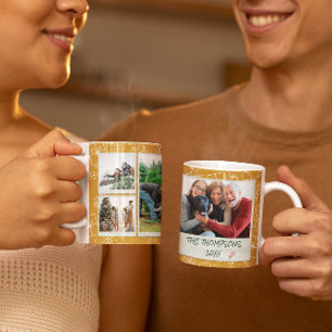 Taza De Café Regalo de Navidad Amarillo Doodles Multi Foto Fami