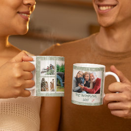 Taza De Café Regalo de Navidad Blanco Verde Doodles 6 Fotos Fam