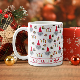 Taza De Café Regalo de Navidad para tío, patrón de Gnome y Reno