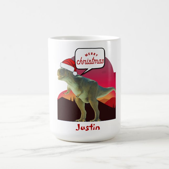 Taza De Café regalo de navidades de dinosaurios, nombre persona (Centro)