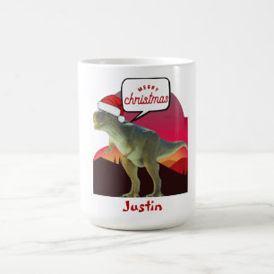 Taza De Café regalo de navidades de dinosaurios, nombre persona