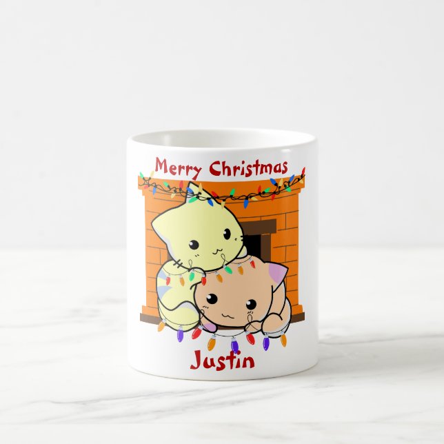 Taza De Café Regalo de navidades de gatos, nombre personalizado (Centro)