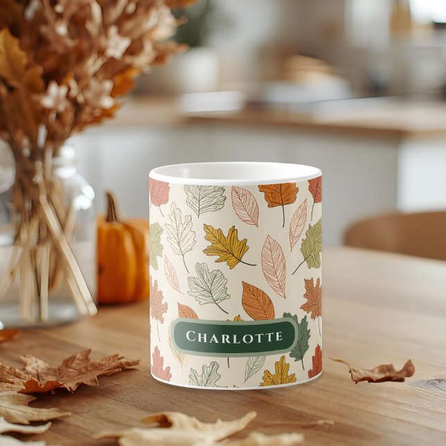 Taza De Café Regalo de nombre de hoja de otoño personalizado (Subido por el creador)