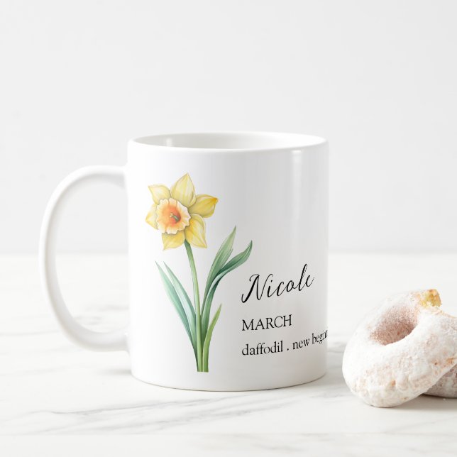 TAZA DE CAFÉ REGALO DE NOMBRE DEL MES DE FLORES DE NACIMIENTO D (Con donut)