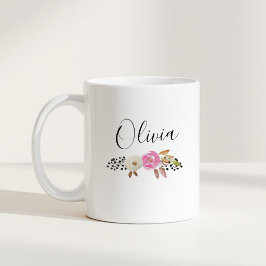 Taza De Café Regalo de nombre personalizado con caligrafía flor