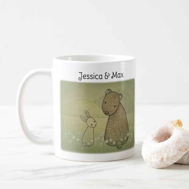 Taza De Café Regalo de nombre personalizado de la pareja de oso (Con donut)
