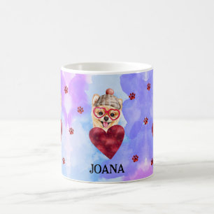 Taza De Café Regalo de perro Pomerania Morado Azul Día de San V
