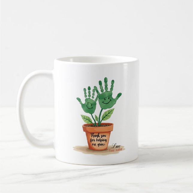 Taza De Café Regalo de profesor editable con arte de huella man (Izquierda)