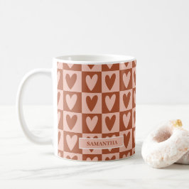 Taza De Café Regalo de San Valentín Corazones Boho de Terracota