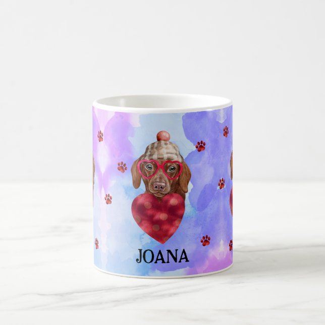 Taza De Café Regalo de San Valentín para Perro Salchicha Marrón (Centro)