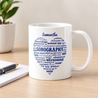 Taza De Café Regalo de Sonógrafo Corazón Azul Especialidad Sono