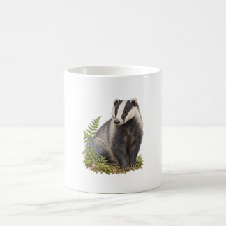 Taza De Café Regalo de tejón europeo con jacintos y helechos