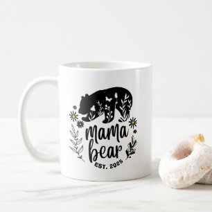 Taza De Café Regalo de tipografía floral de Mamá Osa en negro y