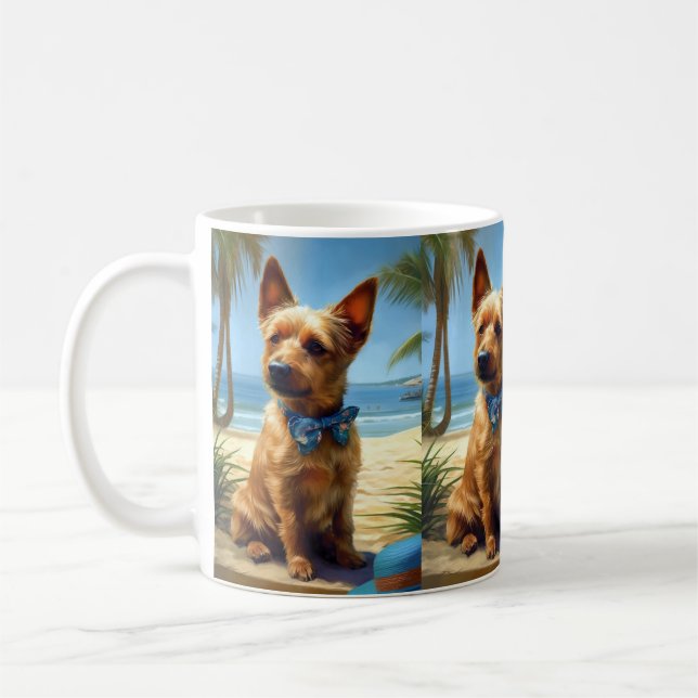 Taza De Café Regalo de verano del australiano Terrier On Beach (Izquierda)