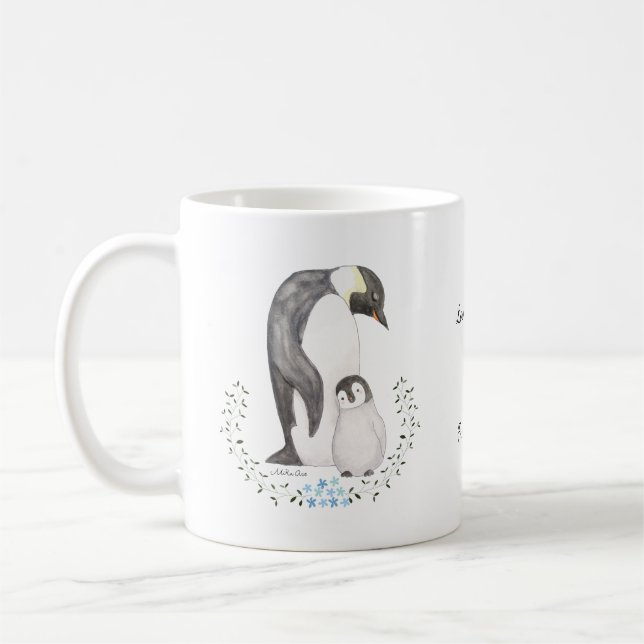 Taza De Café Regalo del Día del Padre Pingüino papá y Personali (Izquierda)