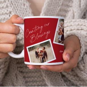 Taza De Café Regalo Familiar Collage de 4 Fotos Moderno y Elega