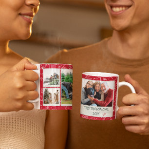 Taza De Café Regalo Familiar de Fotos Múltiples Garabatos Rojo 