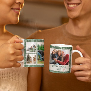 Taza De Café Regalo familiar de fotos múltiples Navidad Verde D