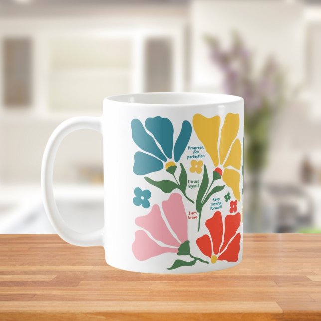 Taza De Café Regalo floral abstracto moderno, afirmación positi (Subido por el creador)