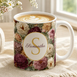 Taza De Café Regalo Floral Morado Elegante para Ella Nombre
