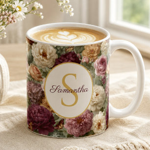 Taza De Café Regalo Floral Morado Elegante para Ella Nombre