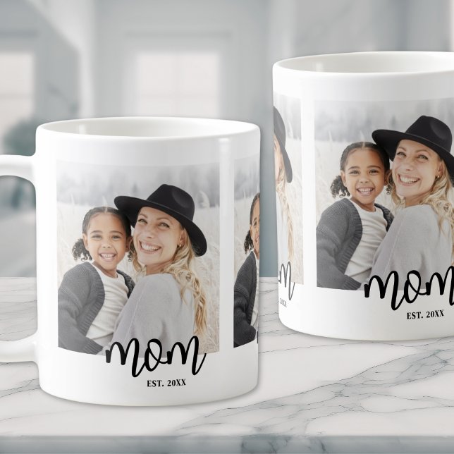 Taza De Café Regalo fotográfico de guión establecido por mamá (Mom Established Script Photo Gift Coffee Mug)