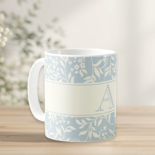 Taza De Café Regalo inicial personalizado de flores azules vint