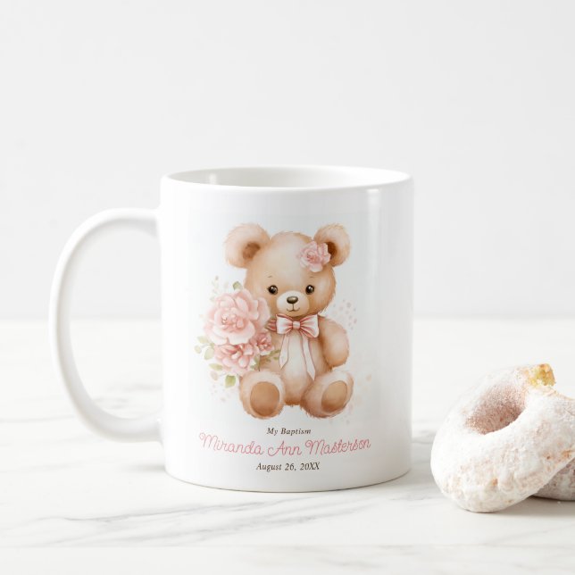 Taza De Café Regalo invitado con osito de peluche floral para b (Con donut)