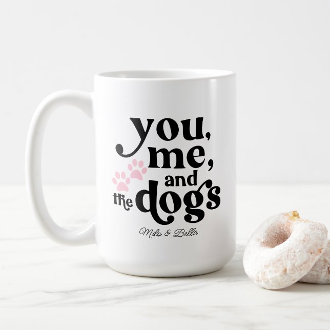 Taza De Café Regalo minimalista para parejas Tú, yo y los perro (Con donut)