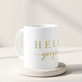 Taza De Café Regalo moderno de escritura dorada 'Hola Hermosa'