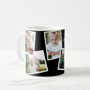 Taza De Café Regalo moderno elegante multifoto familiar negro