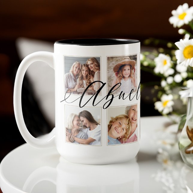 Taza De Café Regalo para Abuela | Collage de fotos de los nieto (Gift for Abuela | Grandchildren Photo Collage Coffee Mug)