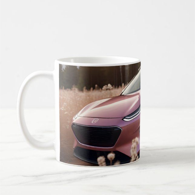 Taza De Café Regalo para la esposa del auto EV rosa en el campo (Izquierda)