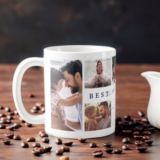 Taza De Café Regalo Para Mejor Papi Collage de fotos Familiar (Gift For Best Daddy Ever Family Photo Collage Navy Coffee Mug)