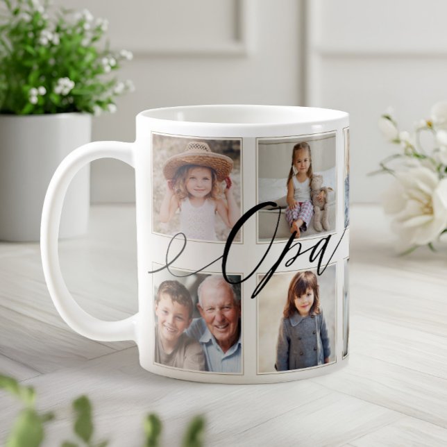 Taza De Café Regalo para Opa | Collage de fotos de los nietos (Gift for Opa | Grandchildren Photo Collage Coffee Mug)