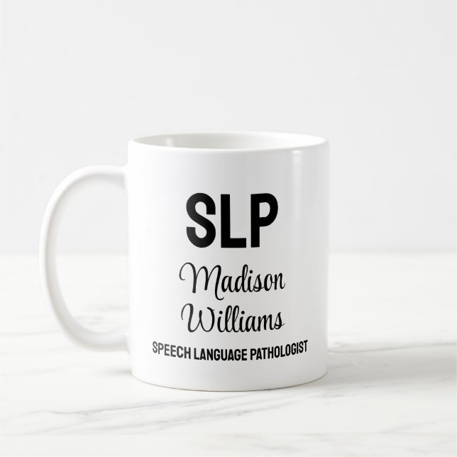 Taza De Café Regalo patólogo de lenguaje de voz SLP personaliza (Izquierda)