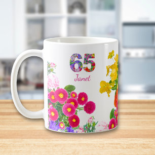 Taza De Café Regalo personalizado boho floral para sus 65 años