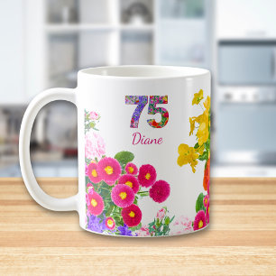 Taza De Café Regalo personalizado boho floral para sus 75 años