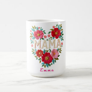 Taza De Café Regalo personalizado de corazón floral para mamá